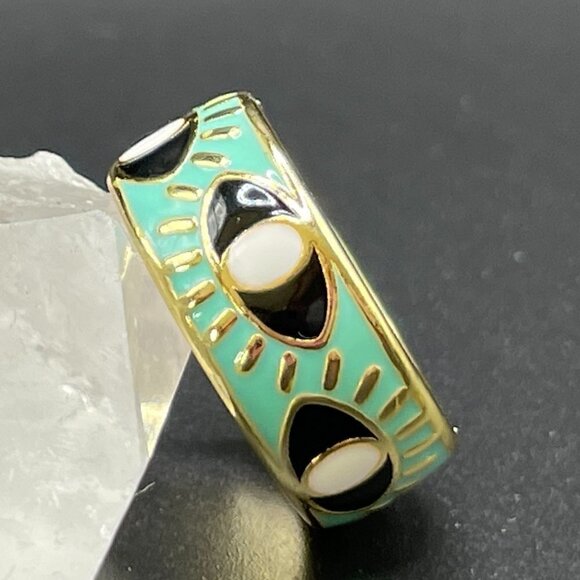Evil Eye Enamel and Copper Adjustable Ring #1209 TURQ - Picture 11 of 12